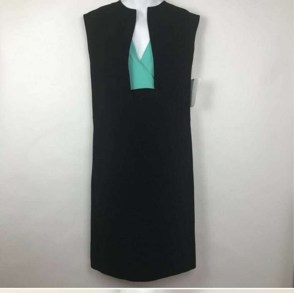 Jil Sander Navy Two-Toned Shift Dress Black Blue/turquoise sz 38/8
